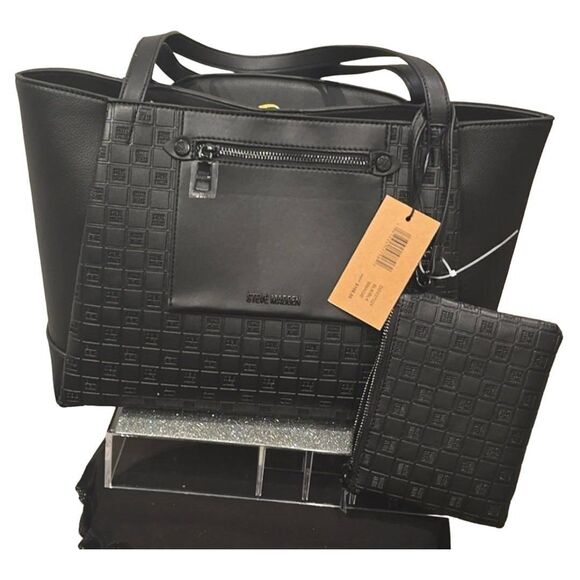 Steve Madden BMagie Block Logo Tote Bag- Black - Picture 11 of 11